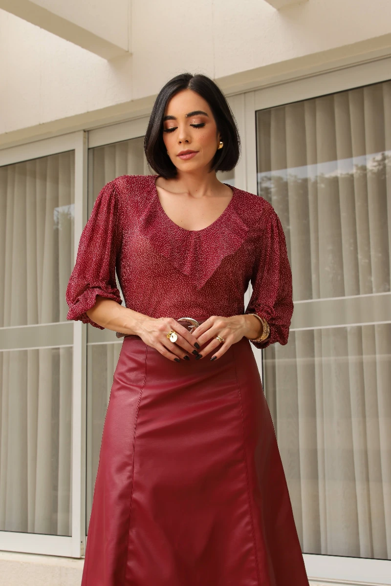 Saia Midi Couro Rayon 6