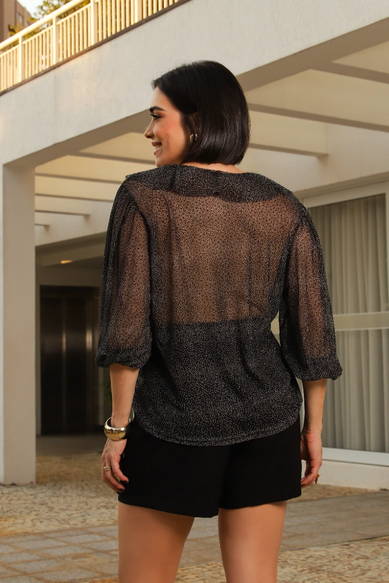 Blusa Babado Tule Poá Flocado 3