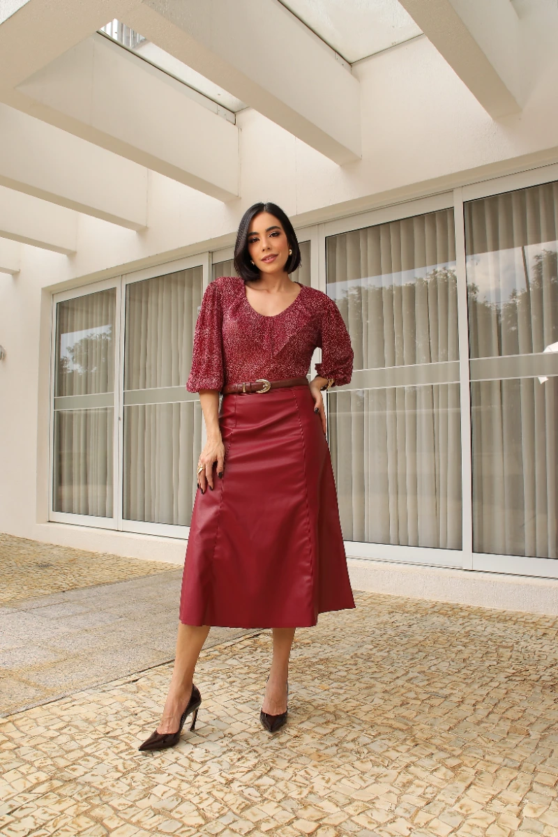 Saia Midi Couro Rayon 5