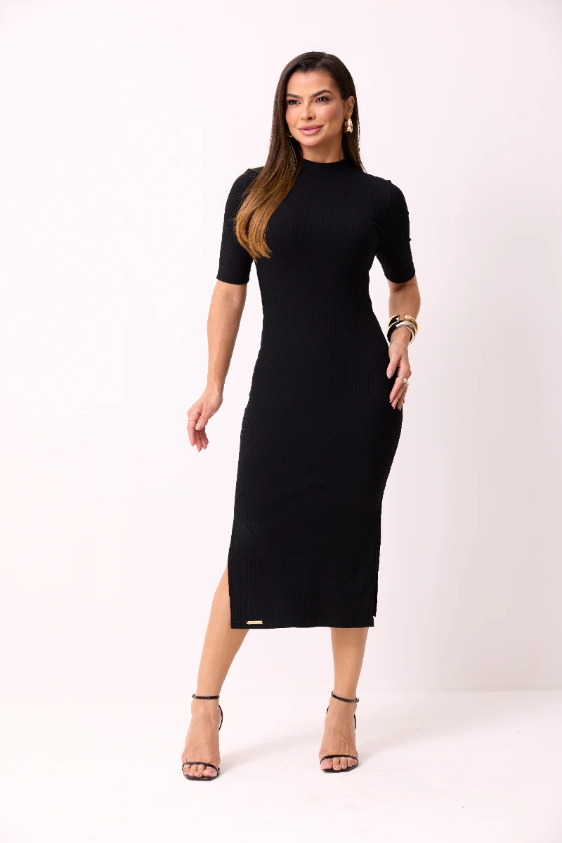 VESTIDO MIDI GOLA ALTA 2