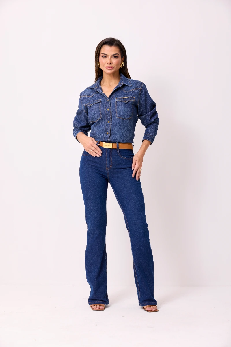 CALÇA BOOT CUT C/ CINTO BROWN 1